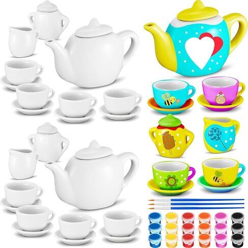 45 Pcs Spring Paint Your Own Tea Kit Craft DIY Tea Kit for Kids Ages 8+ Mini Ceramic Tea Cups to Paint Including Porcelain Dishes Brush for Party Girls Boys SetStylish Style in Saudi Arabia