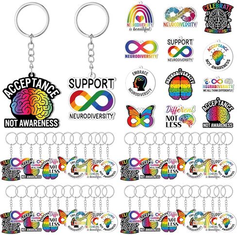 Kenning 36 Pcs Neurodiversity Acceptance Keychains Acrylic Celebrate Neurodiversity Brain Autism Rainbow Keychain Health Mental Accessories in Saudi Arabia