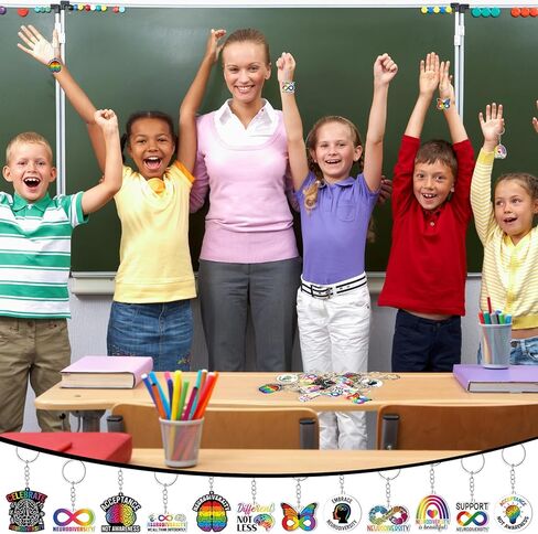 Kenning 36 Pcs Neurodiversity Acceptance Keychains Acrylic Celebrate Neurodiversity Brain Autism Rainbow Keychain Health Mental Accessories in Saudi Arabia