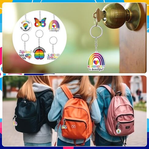 Kenning 36 Pcs Neurodiversity Acceptance Keychains Acrylic Celebrate Neurodiversity Brain Autism Rainbow Keychain Health Mental Accessories in Saudi Arabia