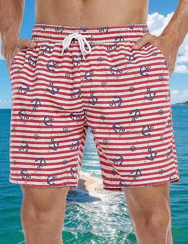 Men's Swim Trunks Breathable Elastic Waist Board Shorts with Pockets in Saudi Arabia