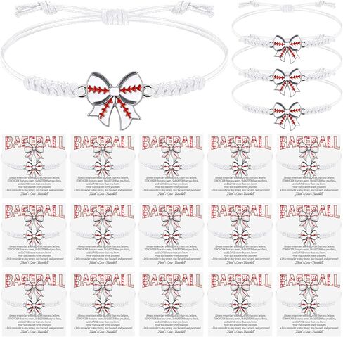 Tondiamo 24 Sets Basketball/Baseball Team Gifts Basketball Bow Bracelets with Card Adjustable Stretch Bow Bracelet Wristbands for Senior Night Party Favors Players in Saudi Arabia