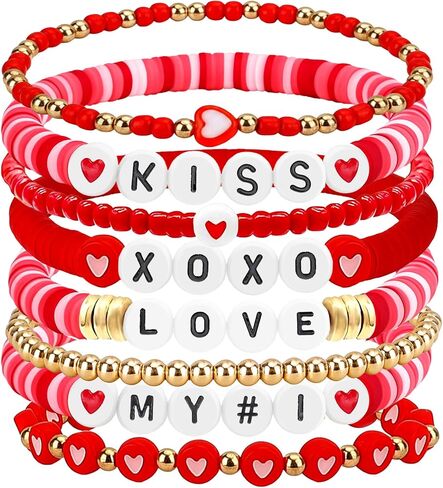 Valentines Day Gifts for Women,Valentine Bracelets,Bulk Cute Pink Red Heart Bracelets for Women,Girlfriend,Lover,Best Friends,Wife,Stackable Stretch in Kuwait
