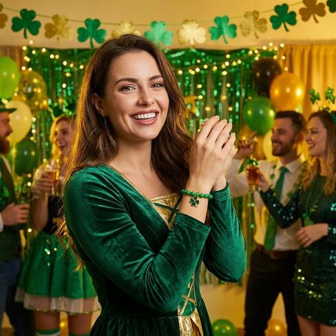 St Patricks Day Bracelets Green Nature Stone Clover Beaded Bracelet Lucky Irish Shamrock Rope Bracelets for Women St Patricks Day Gift Festive Costume Party Accessory in Saudi Arabia