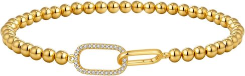 Gold/Silver Bracelet for Women Trendy Stretch Handmade Ball Charm Beaded Bracelet Dainty Cross Heart Bow CZ Stackable Jewelry Charm Gifts for Her in Saudi Arabia