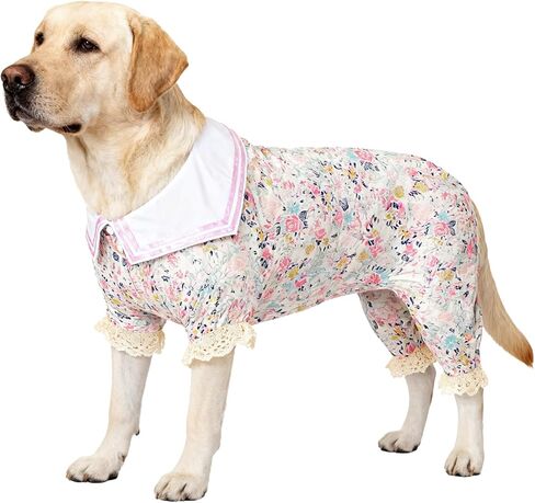 LovinPet Large Dog Pajamas for Male Dogs -Wound Care/Surgery Recovery Dog Pajamas, T-Shirt for Large Dog,Spring Flower Garden Print,Large Dog PJ's Pitbull Clothes,Party Costume for Large Dogs,XL in Saudi Arabia