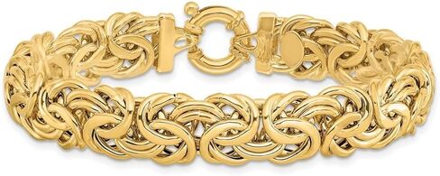 14K Yellow Gold Fancy 11mm Flat Byzantine Chain Bracelet 7.5" in Saudi Arabia