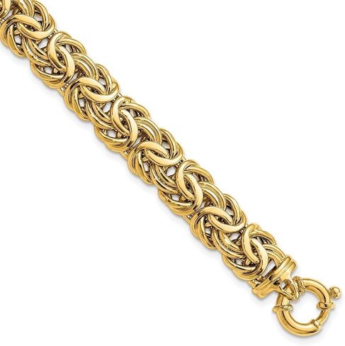 14K Yellow Gold Fancy 11mm Flat Byzantine Chain Bracelet 7.5" in Saudi Arabia
