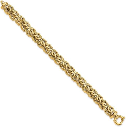14K Yellow Gold Fancy 11mm Flat Byzantine Chain Bracelet 7.5" in Saudi Arabia