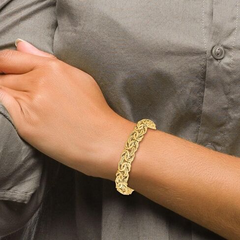 14K Yellow Gold Fancy 11mm Flat Byzantine Chain Bracelet 7.5" in Saudi Arabia