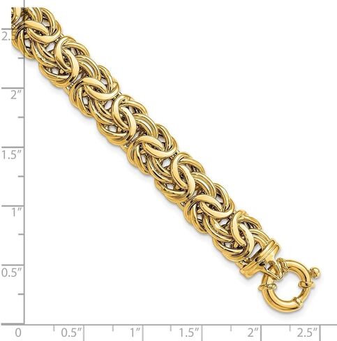 14K Yellow Gold Fancy 11mm Flat Byzantine Chain Bracelet 7.5" in Saudi Arabia