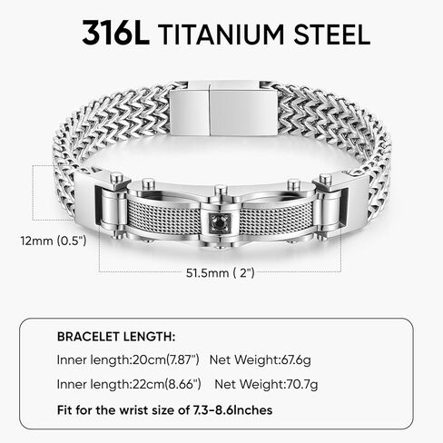 Chunky Franco Chain Bracelets for Men - 12mm Width Stainless Steel Square Cuban Link, Sturdy Metal Hip Hop Wristband Premium Cool Stylish Wristband Jewelry Valentines Gifts for Him Boyfriend Husband in Saudi Arabia