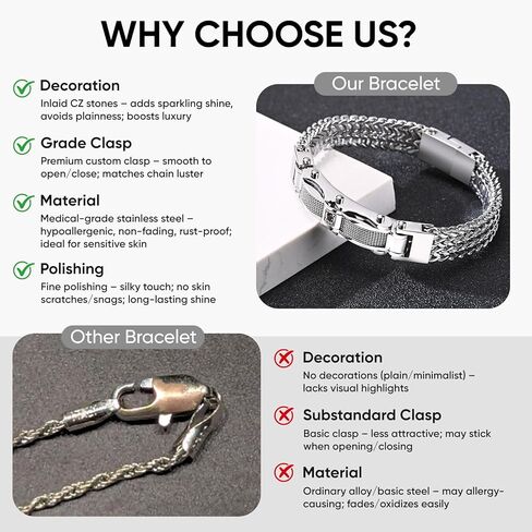 Chunky Franco Chain Bracelets for Men - 12mm Width Stainless Steel Square Cuban Link, Sturdy Metal Hip Hop Wristband Premium Cool Stylish Wristband Jewelry Valentines Gifts for Him Boyfriend Husband in Saudi Arabia