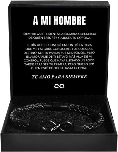 Spanish Card，To My Man, Personalized Dual Name Infinity Leather Bracelet, Personalized Custom Name Stainless Steel Braided Bracelet for Men/Women, for Birthday, Anniversary ,Christmas ,Valentine's Day Gifts in Kuwait