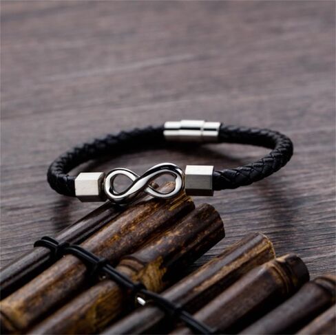 Spanish Card，To My Man, Personalized Dual Name Infinity Leather Bracelet, Personalized Custom Name Stainless Steel Braided Bracelet for Men/Women, for Birthday, Anniversary ,Christmas ,Valentine's Day Gifts in Kuwait