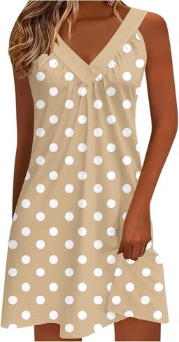 Women Polka Point Sundress V Neck Sleeveless Tank Dresses Summer Fashion Dressy Casual Beach Vacation Mini Cmai Dress in Saudi Arabia