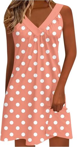 Women Polka Point Sundress V Neck Sleeveless Tank Dresses Summer Fashion Dressy Casual Beach Vacation Mini Cmai Dress in Saudi Arabia