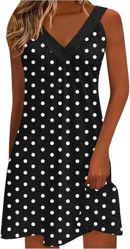 Women Polka Point Sundress V Neck Sleeveless Tank Dresses Summer Fashion Dressy Casual Beach Vacation Mini Cmai Dress in Saudi Arabia