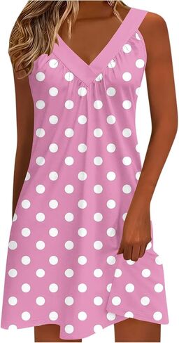 Women Polka Point Sundress V Neck Sleeveless Tank Dresses Summer Fashion Dressy Casual Beach Vacation Mini Cmai Dress in Saudi Arabia