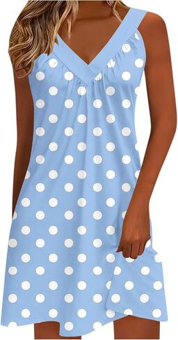 Women Polka Point Sundress V Neck Sleeveless Tank Dresses Summer Fashion Dressy Casual Beach Vacation Mini Cmai Dress in Saudi Arabia