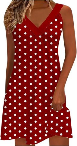 Women Polka Point Sundress V Neck Sleeveless Tank Dresses Summer Fashion Dressy Casual Beach Vacation Mini Cmai Dress in Saudi Arabia