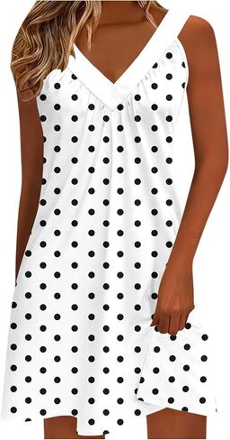 Women Polka Point Sundress V Neck Sleeveless Tank Dresses Summer Fashion Dressy Casual Beach Vacation Mini Cmai Dress in Saudi Arabia