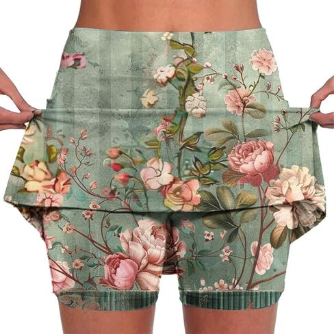Skorts for Woman High Waist Floral Printed Skirts Inner Shorts Spring Summer Athletic Running Skirt Gym Yoga Outfit in Saudi Arabia