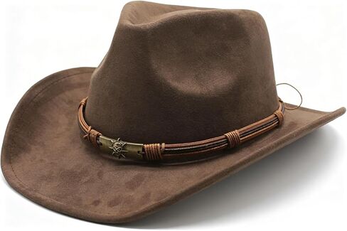 قبعة رعاة البقر بنية للجنسين، قبعة رعاة البقر الغربية ذات حافة واسعة قابلة للتعديل للحفلات وركوب الخيل والسفر والأنشطة الخارجية (بني) in Kuwait