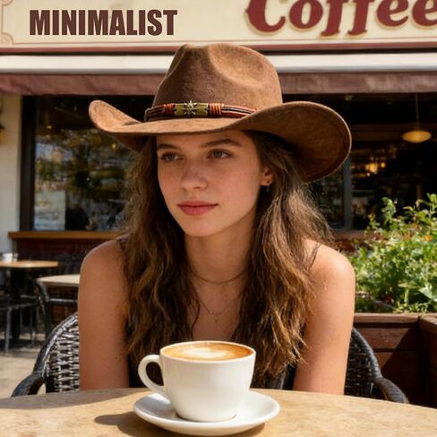 قبعة رعاة البقر بنية للجنسين، قبعة رعاة البقر الغربية ذات حافة واسعة قابلة للتعديل للحفلات وركوب الخيل والسفر والأنشطة الخارجية (بني) in Kuwait