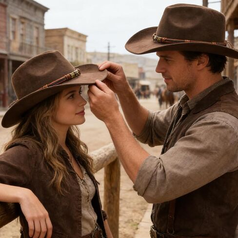 قبعة رعاة البقر بنية للجنسين، قبعة رعاة البقر الغربية ذات حافة واسعة قابلة للتعديل للحفلات وركوب الخيل والسفر والأنشطة الخارجية (بني) in Kuwait