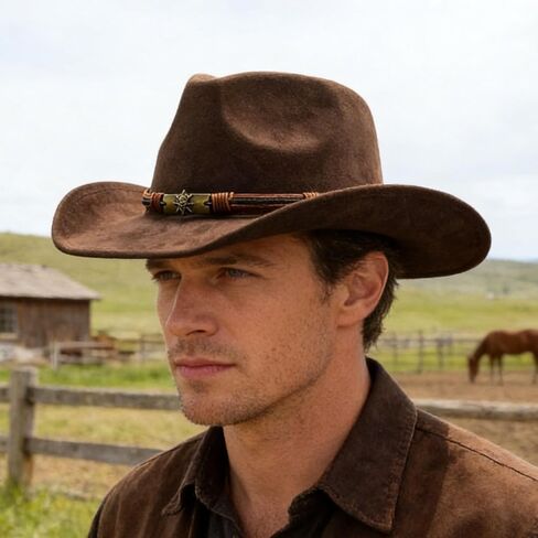 قبعة رعاة البقر بنية للجنسين، قبعة رعاة البقر الغربية ذات حافة واسعة قابلة للتعديل للحفلات وركوب الخيل والسفر والأنشطة الخارجية (بني) in Kuwait