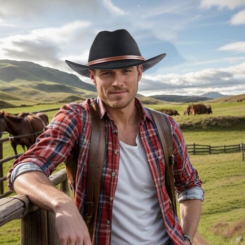 قبعة رعاة البقر سوداء واسعة الحواف للجنسين مع شريط بني أنيق، قبعة رعاة البقر الأنيقة للرجال والنساء للحفلات والأنشطة الخارجية in Kuwait