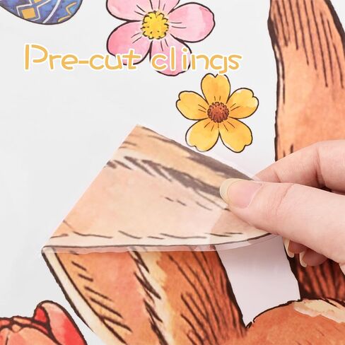 Farmhouse Easter Decorations Window Clings: Extra Large Cute Bunny in the Potted Floral, Rustic Easter Rabbits with Carrot Colored Eggs, Spring Window Clings for Kids Home Office Party Gifts, 3 Sheets in Saudi Arabia