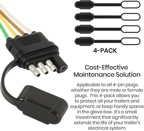 (4 Pack 4-Pin Trailer Plug Protector, Connector Dust Cover for 4-Way Flat End Cap - Weatherproof Seal for Trailer-Side Wiring Harness, Durable PVC Dust Cover in Saudi Arabia