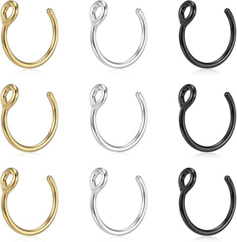 9 PCS Fake Nose Rings for Women, 8 mm Non Piercing Lip Rings Clip on Fake Nose Piercing Fakes Noses Hoop Faux Lip Ring, Non Piercings Faux Noses Piercings Jewelry for Women Men in Saudi Arabia
