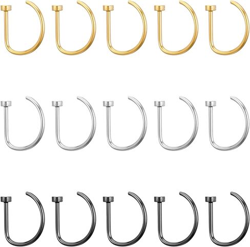 15PCS Fake Nose Rings and Lip Hoops - Stainless Steel Fake Piercings No-Piercing Required, 3 Colors Faux Nose Piercing Jewelry for Women Men in Saudi Arabia