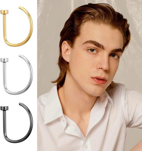15PCS Fake Nose Rings and Lip Hoops - Stainless Steel Fake Piercings No-Piercing Required, 3 Colors Faux Nose Piercing Jewelry for Women Men in Saudi Arabia
