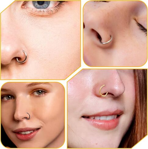15PCS Fake Nose Rings and Lip Hoops - Stainless Steel Fake Piercings No-Piercing Required, 3 Colors Faux Nose Piercing Jewelry for Women Men in Saudi Arabia