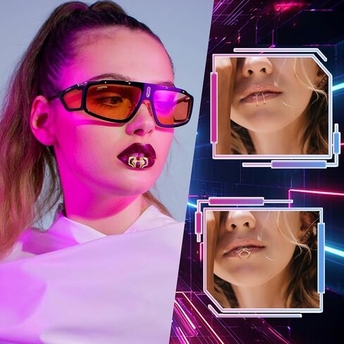 NICENEEDED 6 Pcs Cyber Lip Cuff, Halloween Liquid Gold Lip Ring Non Piercing Hoop, Y2k Punk Irregular Jewelry Unique for Party Club in Saudi Arabia