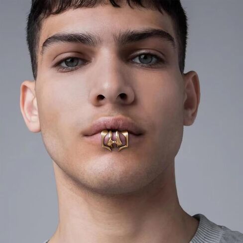 NICENEEDED 6 Pcs Cyber Lip Cuff, Halloween Liquid Gold Lip Ring Non Piercing Hoop, Y2k Punk Irregular Jewelry Unique for Party Club in Saudi Arabia