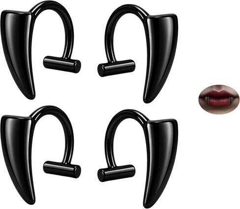 2 أزواج وهمية الشفاه خواتم مصاص دماء الأنياب الشفاه الكفة قابل للتعديل وهمية الشفاه ثقب غير ثقب Labret الفولاذ المقاوم للصدأ تلميع الشفاه المجوهرات الدائري in Kuwait