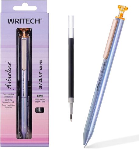WRITECH Gel Pen Fine Point: Space Up Astroline Pen Metal Barrel 0.7mm Retractable Black Ink 1ct with 1 Refill Silent Clicker Smooth Writing No Smear (Blue) in Saudi Arabia