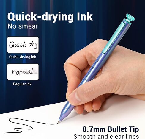 WRITECH Gel Pen Fine Point: Space Up Astroline Pen Metal Barrel 0.7mm Retractable Black Ink 1ct with 1 Refill Silent Clicker Smooth Writing No Smear (Blue) in Saudi Arabia