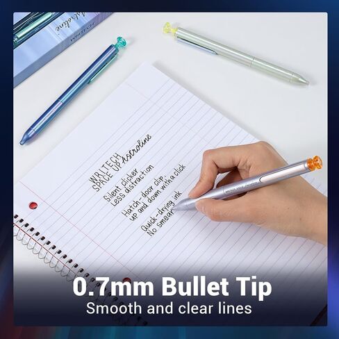 WRITECH Gel Pen Fine Point: Space Up Astroline Pen Metal Barrel 0.7mm Retractable Black Ink 1ct with 1 Refill Silent Clicker Smooth Writing No Smear (Blue) in Saudi Arabia