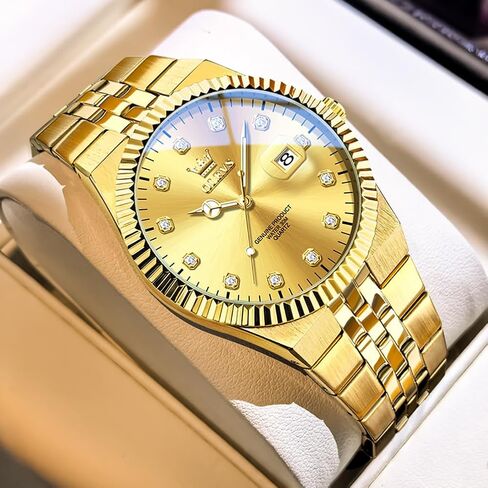 OLEVS Mens Watches Luxury Diamond Calendar Stainless Steel Male Watches Business Dress Waterproof Luminous Fashion Watch for Men in Saudi Arabia