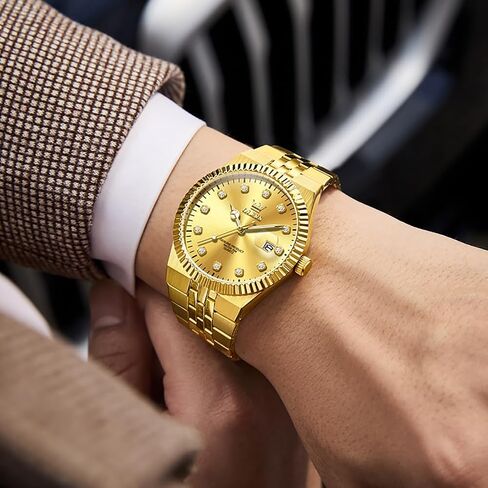 OLEVS Mens Watches Luxury Diamond Calendar Stainless Steel Male Watches Business Dress Waterproof Luminous Fashion Watch for Men in Saudi Arabia
