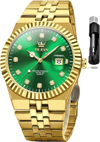 OLEVS Mens Watches Luxury Diamond Calendar Stainless Steel Male Watches Business Dress Waterproof Luminous Fashion Watch for Men in Saudi Arabia