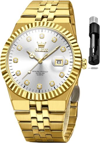 OLEVS Mens Watches Luxury Diamond Calendar Stainless Steel Male Watches Business Dress Waterproof Luminous Fashion Watch for Men in Saudi Arabia