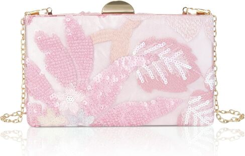 محفظة كلاتش مطرزة بالترتر للنساء، حقيبة سهرة أنيقة مطرزة بالزهور، محفظة ضيوف حفل الزفاف، حقيبة كتف لامعة للحفلات in Kuwait