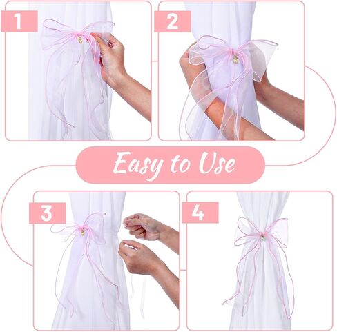 2 جهاز كمبيوتر شخصى الوردي القوس الستار تيباكس، Bowknot الستار تيباكس مع اللؤلؤ الفرنسية حريري القوس الستائر تيباكس للمنزل غرفة نوم مكاتب غرف الطعام حفل زفاف الديكور in Kuwait